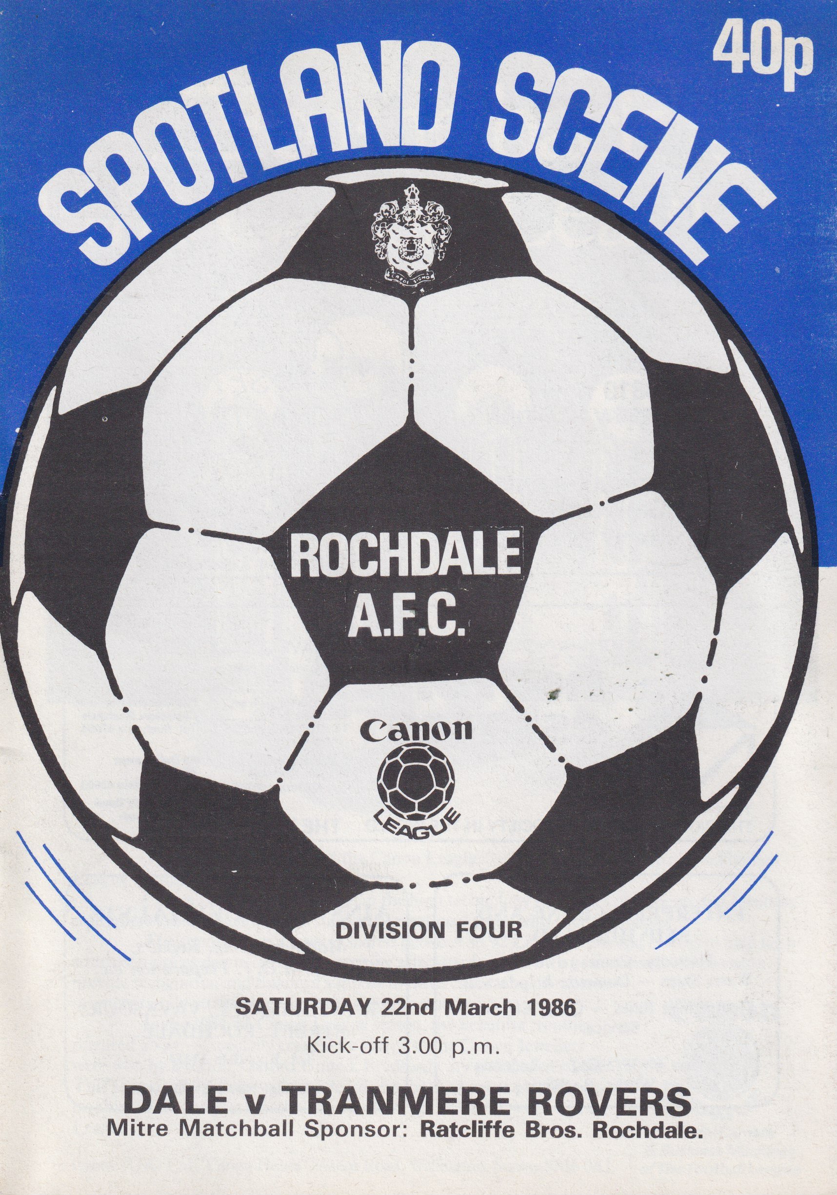 Rochdale v Tranmere Rovers match programme